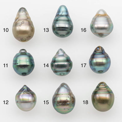 9-10mm Natural Color Tahitian Pearl Drop Shape Loose Single Piece Undrilled in High Luster and Minor Blemishes, SKU # 2640TH