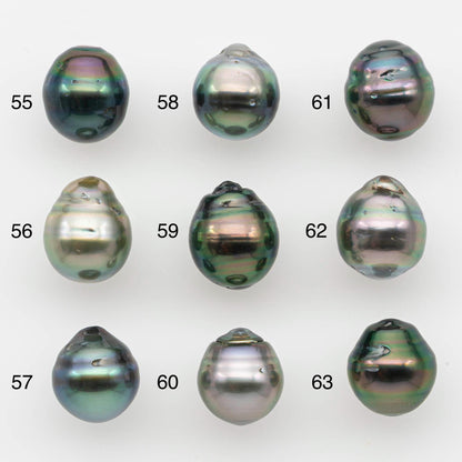 9-10mm Natural Color Tahitian Pearl Drop Shape Loose Single Piece Undrilled in High Luster and Minor Blemishes, SKU # 2640TH