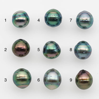 9-10mm Natural Color Tahitian Pearl Drop Shape Loose Single Piece Undrilled in High Luster and Minor Blemishes, SKU #2638TH