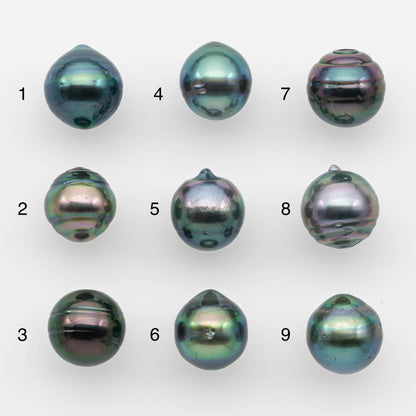 9-10mm Natural Color Tahitian Pearl Drop Shape Loose Single Piece Undrilled in High Luster and Minor Blemishes, SKU # 2636TH