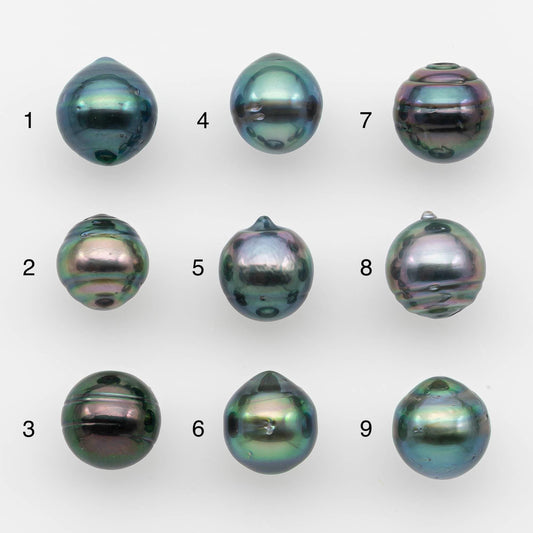 9-10mm Natural Color Tahitian Pearl Drop Shape Loose Single Piece Undrilled in High Luster and Minor Blemishes, SKU # 2636TH