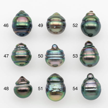 9-10mm Natural Color Tahitian Pearl Drop Shape Loose Single Piece Undrilled in High Luster and Minor Blemishes, SKU # 2635TH