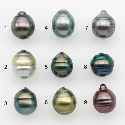 9-10mm Natural Color Tahitian Pearl Drop Shape Loose Single Piece Undrilled in High Luster and Minor Blemishes, SKU # 2634TH