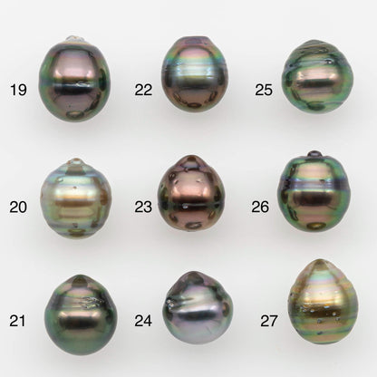 9-10mm Natural Color Tahitian Pearl Drop Shape Loose Single Piece Undrilled in High Luster and Minor Blemishes, SKU # 2634TH
