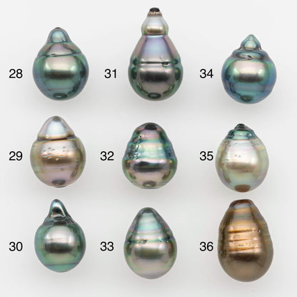 9-10mm Natural Color Tahitian Pearl Drop Shape Loose Single Piece Undrilled in High Luster and Minor Blemishes, SKU # 2634TH
