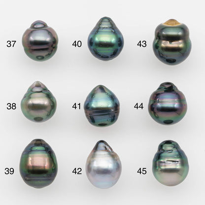 9-10mm Natural Color Tahitian Pearl Drop Shape Loose Single Piece Undrilled in High Luster and Minor Blemishes, SKU # 2634TH