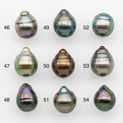 9-10mm Natural Color Tahitian Pearl Drop Shape Loose Single Piece Undrilled in High Luster and Minor Blemishes, SKU # 2634TH