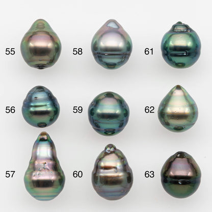 9-10mm Natural Color Tahitian Pearl Drop Shape Loose Single Piece Undrilled in High Luster and Minor Blemishes, SKU # 2634TH