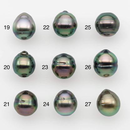 9-10mm Natural Color Tahitian Pearl Drop Shape Loose Single Piece Undrilled in High Luster and Minor Blemishes, SKU # 2633TH
