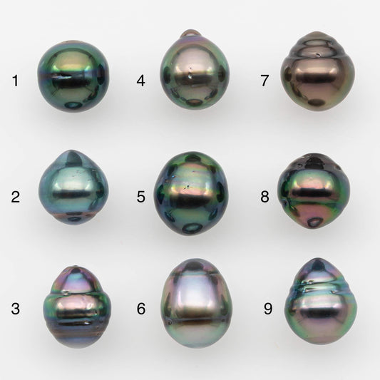 9-10mm Natural Color Tahitian Pearl Drop Shape Loose Single Piece Undrilled in High Luster and Minor Blemishes, SKU # 2633TH