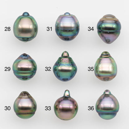 9-10mm Natural Color Tahitian Pearl Drop Shape Loose Single Piece Undrilled in High Luster and Minor Blemishes, SKU # 2632TH