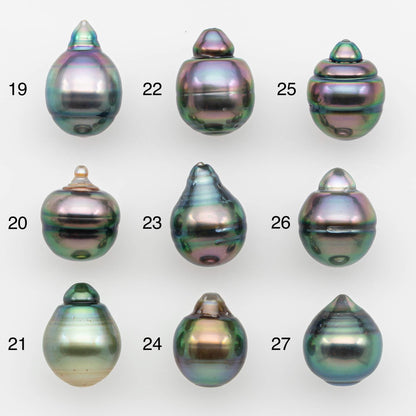 9-10mm Natural Color Tahitian Pearl Drop Shape Loose Single Piece Undrilled in High Luster and Minor Blemishes, SKU # 2632TH