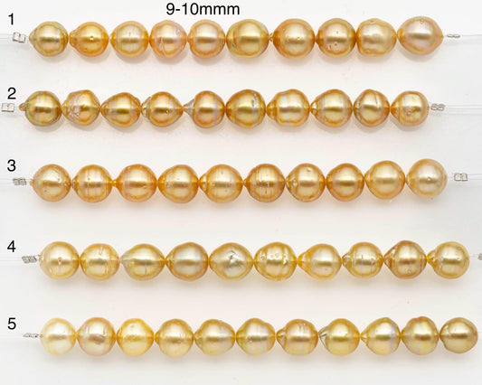 8-9mm or 9-10mm Golden South Sea Pearls, Natural Gold  Color, For Jewelry Making Necklace and Bracelet, SKU# 2670GS
