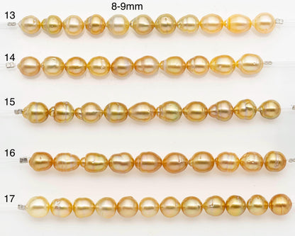 8-9mm or 9-10mm Golden South Sea Pearls, Natural Gold  Color, For Jewelry Making Necklace and Bracelet, SKU# 2670GS
