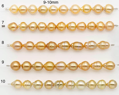 8-9mm or 9-10mm Golden South Sea Pearls, Natural Gold  Color, For Jewelry Making Necklace and Bracelet, SKU# 2670GS