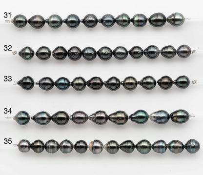 8-9mm Tahitian Pearl in Short Strand with All Natural Color with High Luster for Jewelry Making, SKU# 2661TH