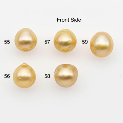 9-10mm South Sea Pearl, Gold Near Round Single Piece Nondrilled with High Luster and Minor Blemishes for Jewelry Making, SKU # 2675GS