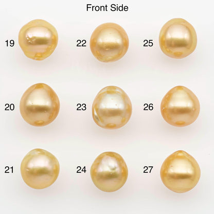 9-10mm South Sea Pearl, Gold Near Round Single Piece Nondrilled with High Luster and Minor Blemishes for Jewelry Making, SKU # 2677GS