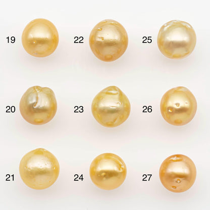 9-10mm South Sea Pearl, Gold Near Round Single Piece Nondrilled with High Luster and Minor Blemishes for Jewelry Making, SKU # 2678GS