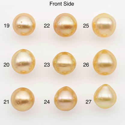 10-11mm South Sea Pearl, Gold Near Round Single Piece Nondrilled with High Luster and Minor Blemishes for Jewelry Making, SKU # 2680GS