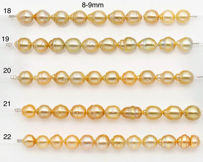 8-9mm or 9-10mm Golden South Sea Pearls, Natural Gold  Color, For Jewelry Making Necklace and Bracelet, SKU# 2670GS