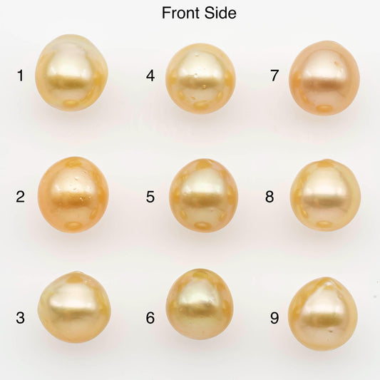 9-10mm South Sea Pearl, Gold Near Round Single Piece Nondrilled with High Luster and Minor Blemishes for Jewelry Making, SKU # 2677GS
