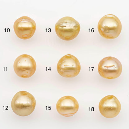 9-10mm South Sea Pearl, Gold Near Round Single Piece Nondrilled with High Luster and Minor Blemishes for Jewelry Making, SKU # 2678GS