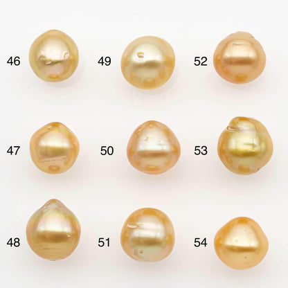 9-10mm South Sea Pearl, Gold Near Round Single Piece Nondrilled with High Luster and Minor Blemishes for Jewelry Making, SKU # 2678GS