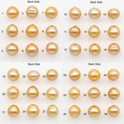 11-12mm South Sea Pearl, Gold Near Round Single Piece Nondrilled with High Luster and Minor Blemishes for Jewelry Making, SKU # 2683GS