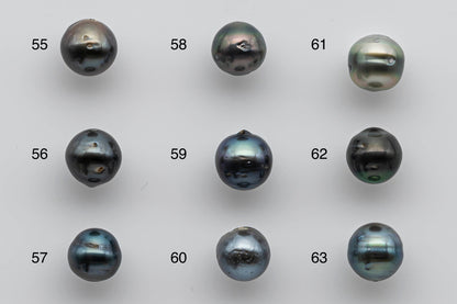 9-10mm Loose Tahitian Pearl Near Round Natural Colors and High Luster with Blemishes in Single Piece Predrilled Hole, SKU # 1382TH
