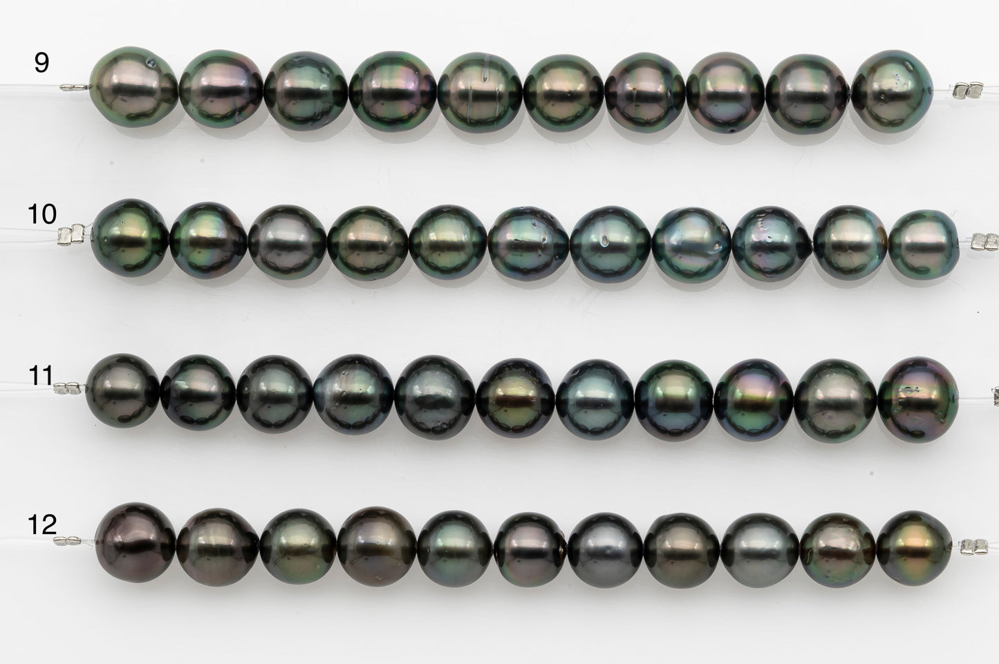 9-10mm Tahitian Pearl Short Strand, Near Round with High Luster and Natural Surface Variations, SKU # 2702TH