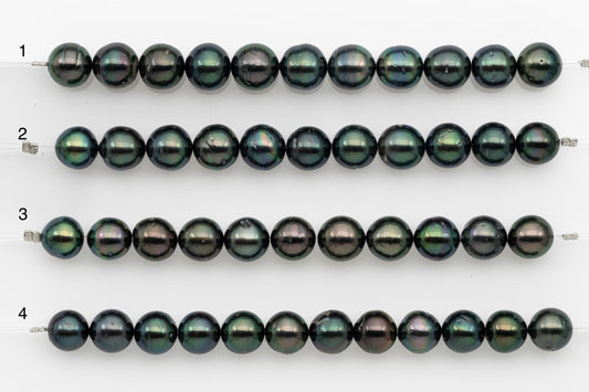 9-10mm Tahitian Pearl Short Strand, Near Round with High Luster and Natural Surface Variations, SKU # 2703TH