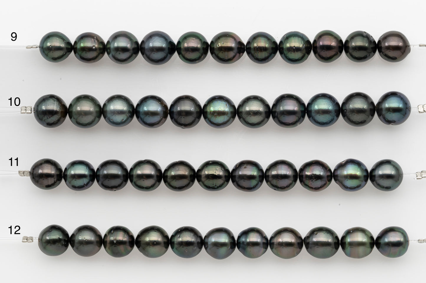 9-10mm Tahitian Pearl Short Strand, Near Round with High Luster and Natural Surface Variations, SKU # 2703TH