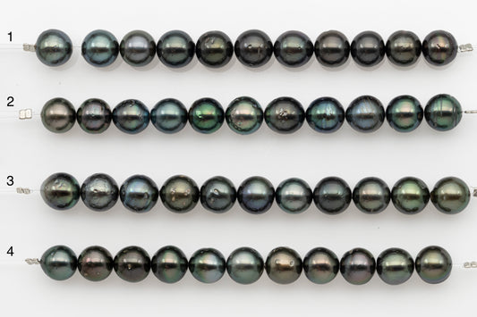 9-10mm Tahitian Pearl Short Strand, Near Round with High Luster and Natural Surface Variations, SKU # 2704TH