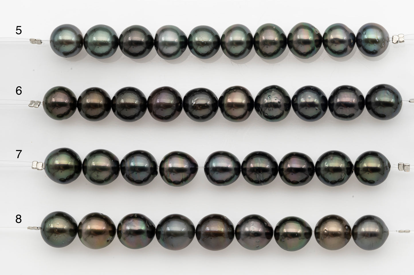 10-11mm Tahitian Pearl Short Strand, Near Round with High Luster and Natural Surface Variations, SKU # 2705TH