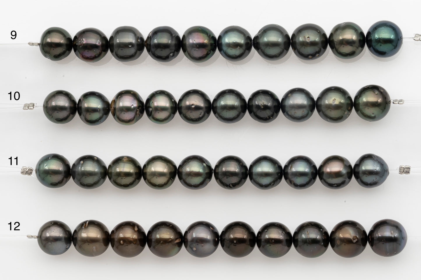 10-11mm Tahitian Pearl Short Strand, Near Round with High Luster and Natural Surface Variations, SKU # 2706TH