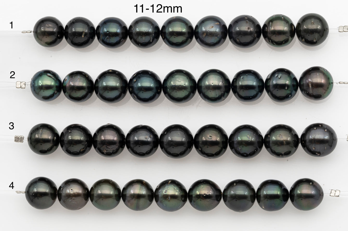 10-11mm or 11-12mm Tahitian Pearl Short Strand, Near Round with High Luster and Natural Surface Variations, SKU # 2710TH