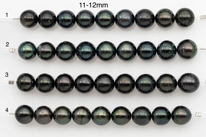 10-11mm or 11-12mm Tahitian Pearl Short Strand, Near Round with High Luster and Natural Surface Variations, SKU # 2710TH