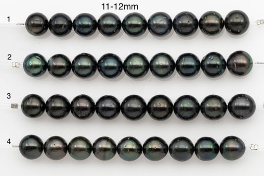 10-11mm or 11-12mm Tahitian Pearl Short Strand, Near Round with High Luster and Natural Surface Variations, SKU # 2710TH
