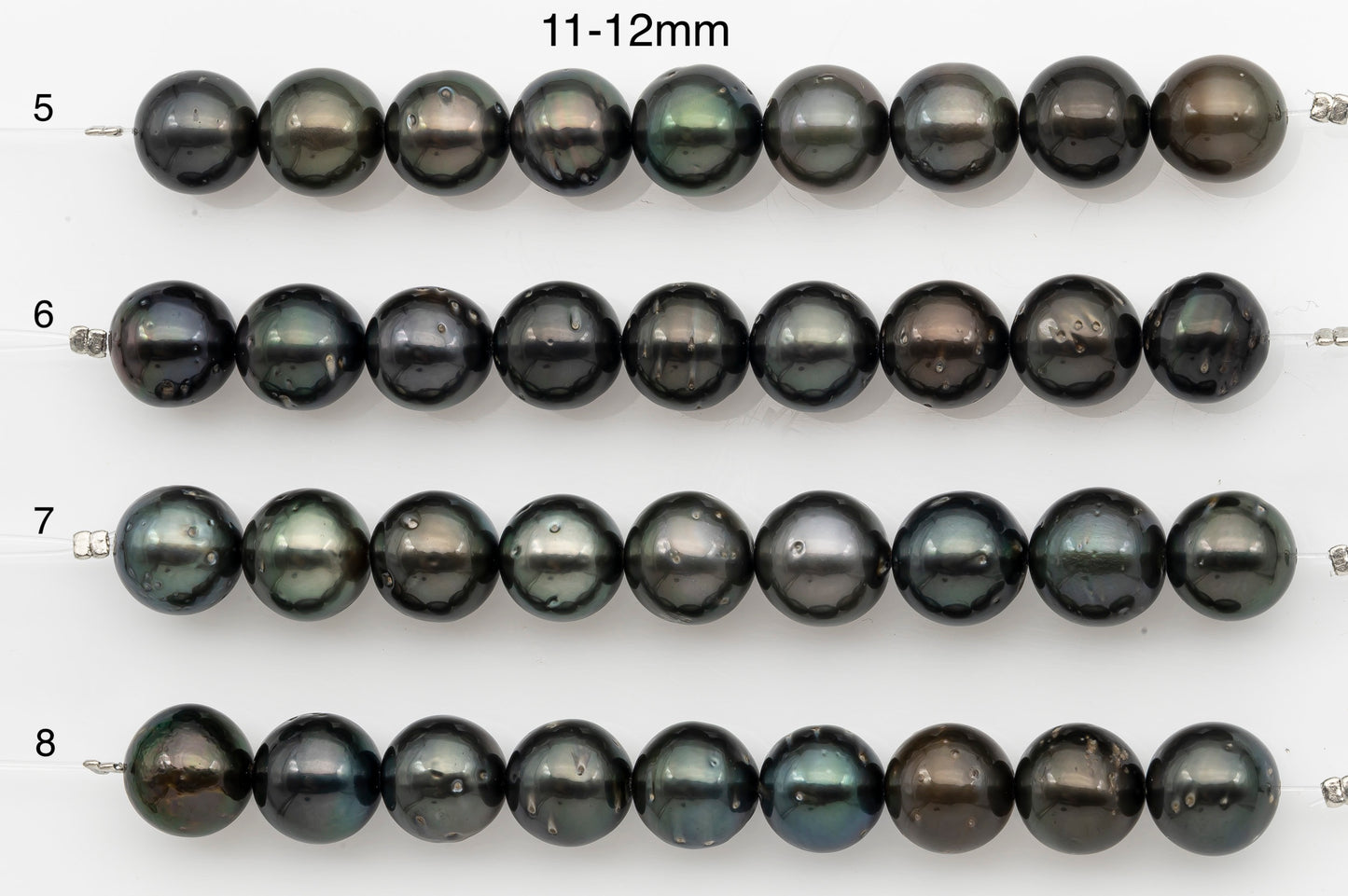 10-11mm or 11-12mm Tahitian Pearl Short Strand, Near Round with High Luster and Natural Surface Variations, SKU # 2710TH