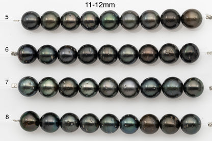 10-11mm or 11-12mm Tahitian Pearl Short Strand, Near Round with High Luster and Natural Surface Variations, SKU # 2710TH