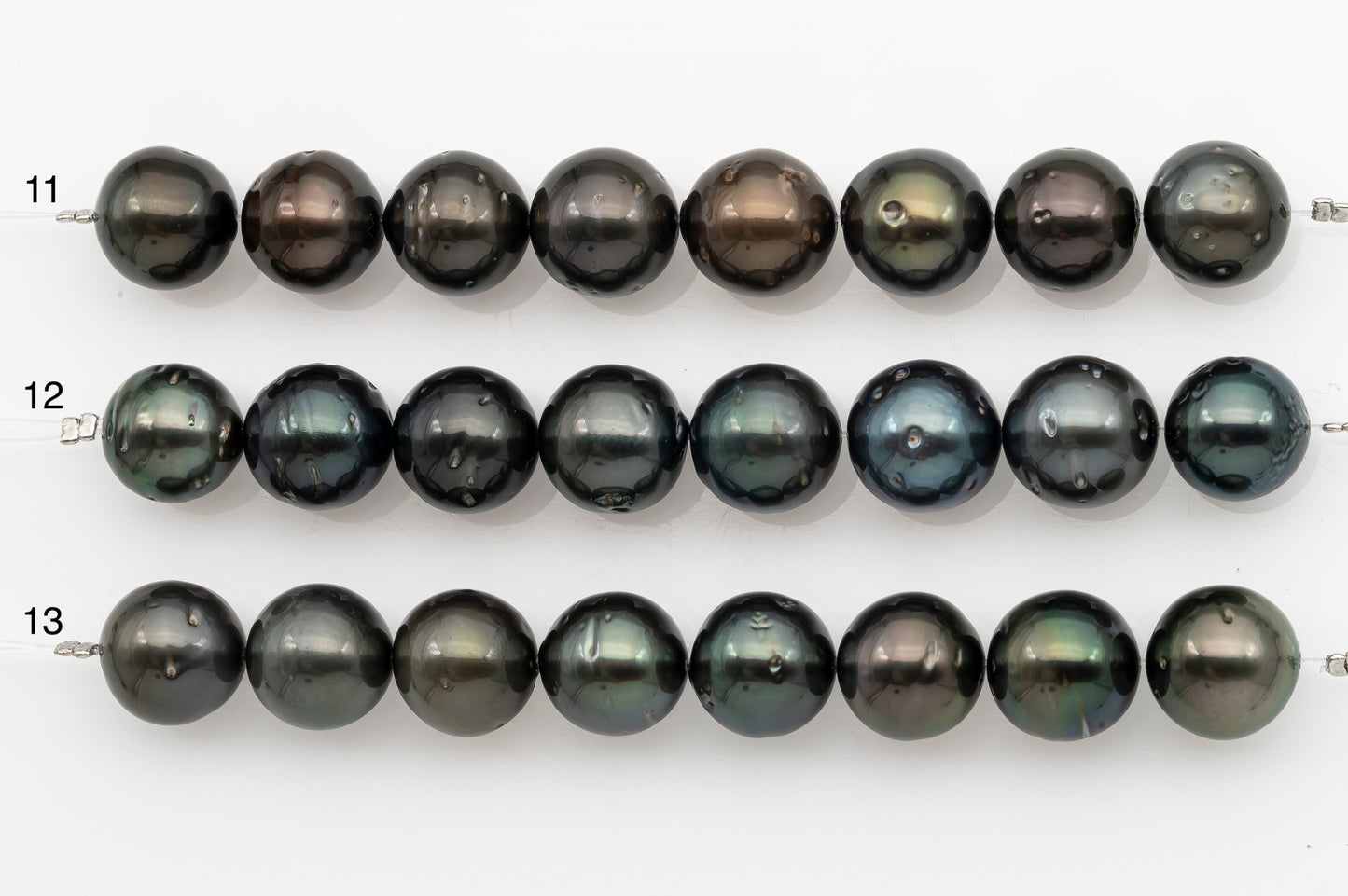 12-13mm Tahitian Pearl Short Strand, Near Round with High Luster and Natural Surface Variations, SKU # 2709TH