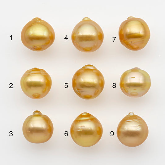 11-12mm South Sea Pearl in Natural Gold Color, Loose Drop Shape, Undrilled for Jewelry Making, SKU # 2718GS