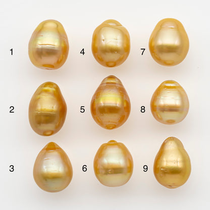 11-12mm South Sea Pearl in Natural Gold Color, Loose Drop Shape, Undrilled for Jewelry Making, SKU # 2719GS  Description: