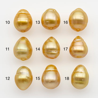 11-12mm South Sea Pearl in Natural Gold Color, Loose Drop Shape, Undrilled for Jewelry Making, SKU # 2719GS  Description: