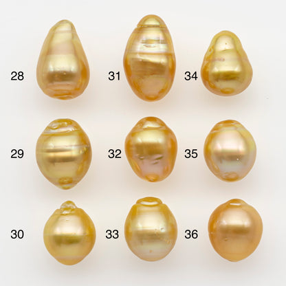 11-12mm South Sea Pearl in Natural Gold Color, Loose Drop Shape, Undrilled for Jewelry Making, SKU # 2719GS  Description: