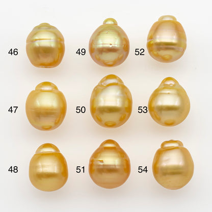 11-12mm South Sea Pearl in Natural Gold Color, Loose Drop Shape, Undrilled for Jewelry Making, SKU # 2719GS  Description: