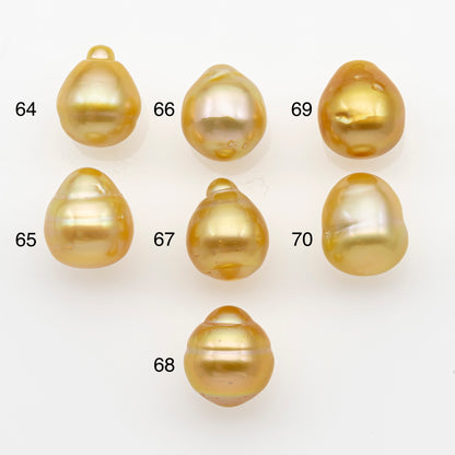 11-12mm South Sea Pearl in Natural Gold Color, Loose Drop Shape, Undrilled for Jewelry Making, SKU # 2719GS  Description: