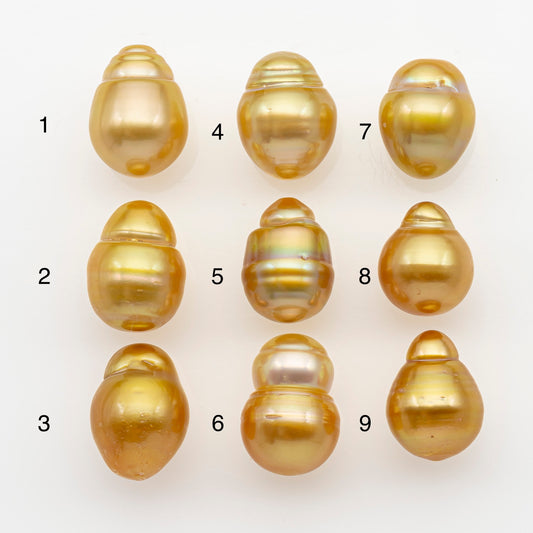 11-12mm South Sea Pearl in Natural Gold Color, Loose Drop Shape, Undrilled for Jewelry Making, SKU # 2721GS