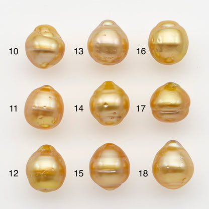 11-12mm South Sea Pearl in Natural Gold Color, Loose Drop Shape, Undrilled for Jewelry Making, SKU # 2722GS